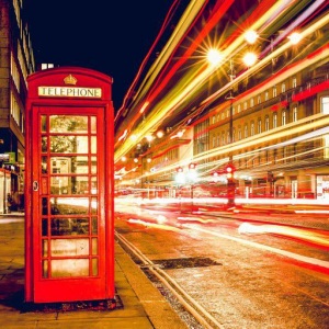 Telephone box at night